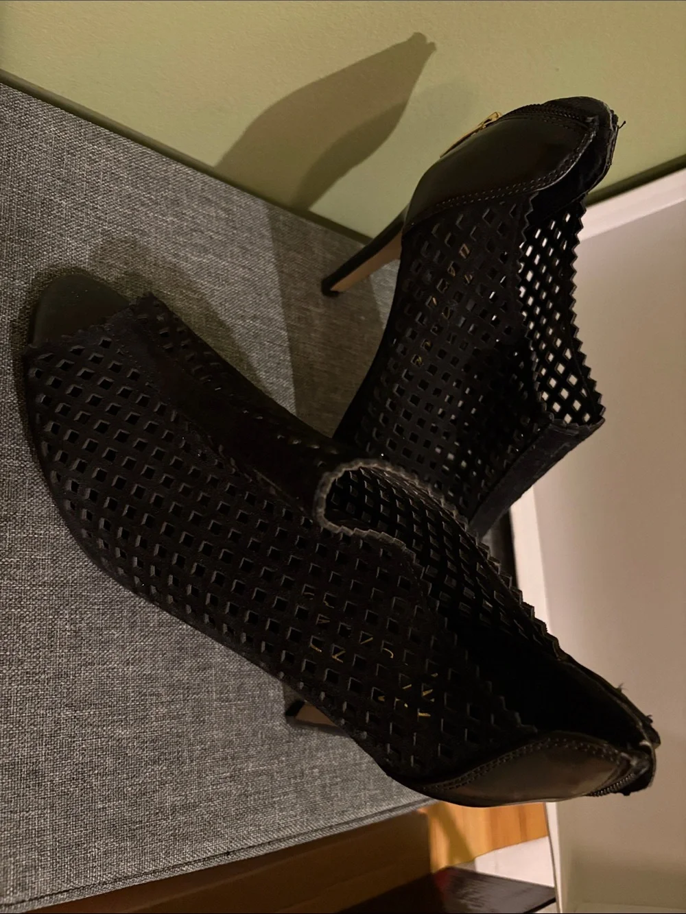 Marc Fisher Black Perforated Peep-Toe Stiletto Booties